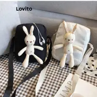在飛比找蝦皮商城優惠-Lovito 休閒素色拉鍊兔子娃娃耳機插頭通勤小號斜背包女式