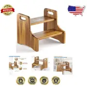 Versatile Two-Step Acacia Stool - 500lbs Capacity for Bathroom, Kitchen & More