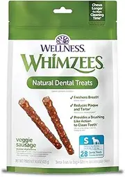 Wellness WHIMZEES Veggie Sausage Dog Dental Treats, Natural Chews, Small Size Stick, (28 Count)