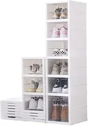 Furb Shoe Boxs, 1 Set of 6-Tier Shoe Storage Cabinet Stackable Foldable Shoe Organisers,Clear Door, Free Standing Shoe Shelf Cabinet with Lids for Boots Sneaker High Heel
