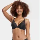 NWT Auden Women's 38DD Black Push-Up Plunge Coverage Underwire Bra Lace Floral