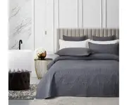GIOIA CASA Lisbon Quilted 3 Pieces Embossed Coverlet Set - CHARCOAL