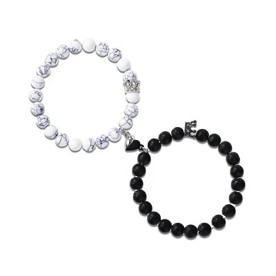 2 Pcs Magnetic Couple Bracelets Love Heart King and Queen Matching Bracelets