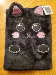 Fuzzy Cat Black & Pink Furry Journal Notebook Boys Or Girls Large Lined Pages