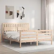 Bed Frame Queen Size 153x203 cm, Solid Wood Platform with Headboard, Slat Support, Wooden Bedframe, Furniture, Base, No Box Spring, Wood Floor Cama