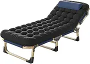 Camping Bed w/Mattress for Adults Portable Folding Camp Bed Adjustable 5-Position Single Sleeping Cot Outdoor Guest Bed for Travel Office Nap and Beach Vacation