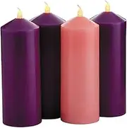 Purple and Pink Flameless LED Pillar Advent Candle Set of 4, 9 Inch