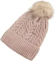 Winter Hat Beanie Hat Womens Winter Beanie Hat, Warm Knitted Soft Cuff Cap With Pom Pom,Soft Warm Ski Cap Winter Cap