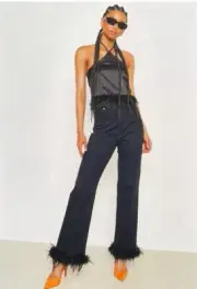 NWT BooHoo Tall Feather Trim Straight Leg Jean ($80)