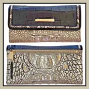 Brahmin Cordelia Wallet in CHROME AZURINE METALLIC SILVER & BLACK Leather NWT