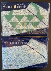 Vtg Wamsutta Ultracale Double Flat & Fitted Sheet Set Calico Patchwork Green NEW