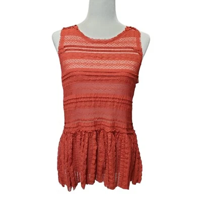 NWT Free People Textured Pucker Lace Cami Peplum Sleeveless Top Sheer Red Sz S