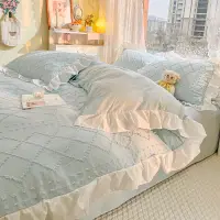 在飛比找蝦皮購物優惠-高顏值韓國剪花水洗棉花邊床包組 公主風床單 床罩組 床包四件