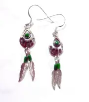 Bear Claw Southwest Sterling Silver Green Bead Malachite Feather Earrings Wire