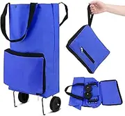 Collapsible Shopping Trolley, Folding Shopping Bag with Rubber Wheels Foldable Shopping Cart Oxford Cloth Shopping Bags Reusable Shopping Cart for Supermarket,Capacity Bag (Blue), R-1