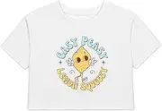 [Generic] Retro Easy Peasy Lemon Squeezy Hello Summer Vacation Crop Tops T-Shirt for Women Crew Neck Short Sleeve Cropped Tee Shirt