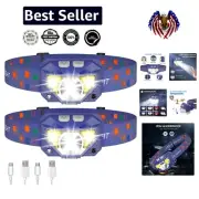 1200 Lumen Rechargeable LED Headlamp 2-Pack - Waterproof Motion Sensor Light