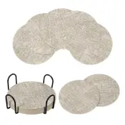 8Pcs Drink Coasters with Holder, 4"x4" Dual Sided Round Coasters, Light Yellow