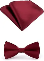 [Generic] Bow Ties for Men with Pocket Square Solid Pre-Tied Bow Tie Set Classic Formal Tuxedo Bowties for Wedding & Party