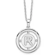 Sterling Silver White Ice Rhodium-Plated 18 Inch Diamond Letter R Initial Necklace With 2 Extender