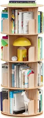 Kinembold 4 Tier Rotating Bookshelf Floor Standing Spinning Bookshelf Tower f...