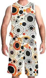 [FNETJXF] Basketball Jersey and Shorts, Jerseys for Men, Men's Athletic Basketball Jerseys, Modern Abstract Art Circle Polka Dot