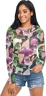 [RPLIFE] Purple Green Mushrooms Net Tops for Women, Sheer See Through Tops for Women S-XXL