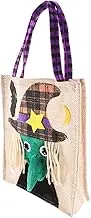Garneck Halloween Candy Pouch with Handles Cloth Material Pumpkin Treat Bag for Storing Sweets and Items Festive Cartoon Witch Design for Parties
