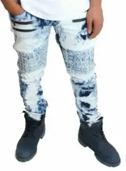 Statuhs Denim "Fatality" Waffle Design Biker Stretch Denim Crocodile Blue Wash