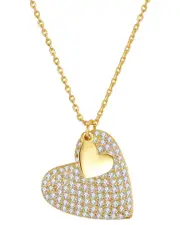 Genevive 14K Over Silver CZ Double Dangle Heart Charm Layering Pendant