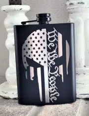 Liquor Pocket Hip Drink Flask With Funnel, Engraved We The People Punisher Logo