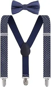 [Pretishows] Kids Suspenders and Bow Tie Set, Adjustable Elastic Y Back with Metal Clips Suspender for Boys