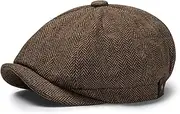 [Bucaum] Newsboy Hats for Men Classic 8 Panel Wool Blend Newsboy Flat Cap Herringbone Tweed Hat