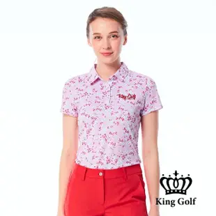 【KING GOLF】實體同步款-女款滿版繽紛小碎花印花POLO衫/高爾夫球衫(粉色)