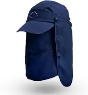 [Generic] Sun Cap with Removable Face Neck Cover Flap Quick Dry Breathable Fishing Summer Sun Protection Wide Brim Fishing Cap for Man and Women Navy Blue