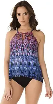 Miraclesuit Women's Vesuvio Peephole High Neck Tankini Top Swimsuit Size 14 NEW