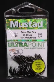 25 Pack Mustad 39940BLN-70 Ultra Point - Size 7/0 - 1X Strong Demon Circle Hook