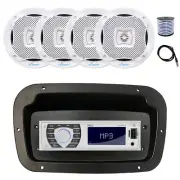 Pyle Marine Radio, Adapter,Spa Bezel, Antenna,Wire, 4x 6.5" 400W White Speakers