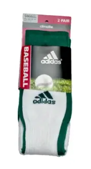 Adidas, Climalite All In One, White w/Green Stirrup OTC Socks, 2Pk. Size 13C-4Y