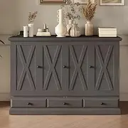 Tdewlye Queen Size Murphy Bed, Solid Pine Murphy Bed Chest Cube Cabinet Bed with Charging Station and Large Storage Drawer for Home Office Or Small Room (Gray-h)