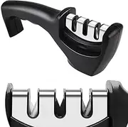[CUNZHANG] Knife Sharpener - Professional Kitchen 3 Stage Knife Sharpener for Straight and Main Kitchen Knives, Diamond, Tungsten Steel and Ceramic Rod Helps Repair, Restore and Polish Blades