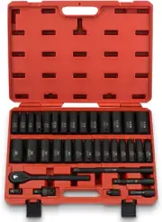 02446A 1/2" Impact Socket Set, 35 Piece, Deep Socket Kit Assortment, Standard SA