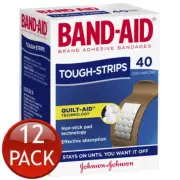 12 x Band-Aid Tough Strips Sterile Fabric Wound Plaster Adhesive Bandage 40 Pack