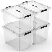 4 Pack 23 Gallon Stackable Storage Bins - Industrial Strength w/Latching Lids