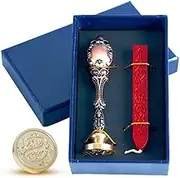(S, Blue-Metal-Red) - Stamp Seal Sealing Wax kit, Retro Wax Stick + Classic Vintage Seal Wax Stamp Letter S - in Gift Box