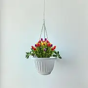 Garden Hanging Pot 20cm Hanging Pot with Metal Chain and Hooks for Plants and Flowers (White)