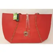 Badgley Mischka Large Red Chain Strap Tote Bag Vegan Leather NWT 139 MSRP