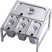 TT-YED Stainless Steel Condiment Container, Countertop Condiment Dispenser with Lid And Spoon, Multi-Compartment Restaurant Grade Food Tray, Pizza Topping Station,B