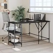 Black Desk for Home Office, Adjustable Gaming Table, Stand Corner Computer Table, 139x139x75 cm Engineered Wood Desks