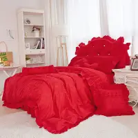 在飛比找蝦皮購物優惠-雙人床罩 結婚床罩 蕾絲床罩 奶油公主紅 公主床罩 床裙組 